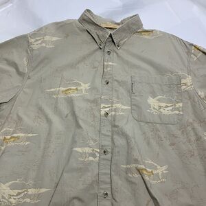 MEN’S Columbia Khaki River Lodge Trout Button Down Short Sleeve Shirt Size XL